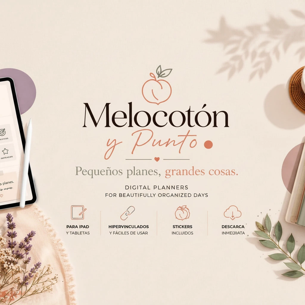 Identidad original de Melocotón y Punto con melocotón, tipografías y papelería