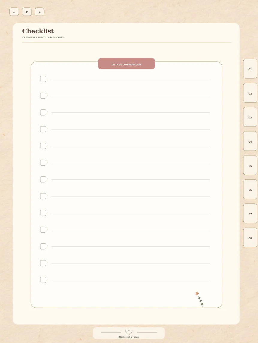 Página real checklist del cuaderno Fleur
