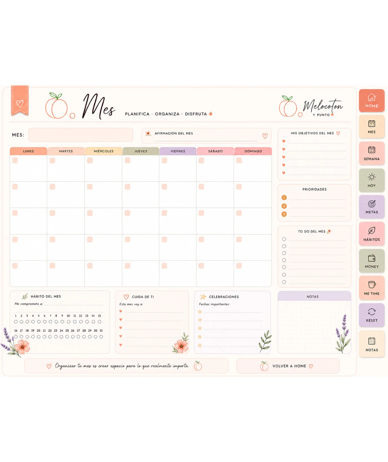 Página original del planner La Vie en Peach: Mes