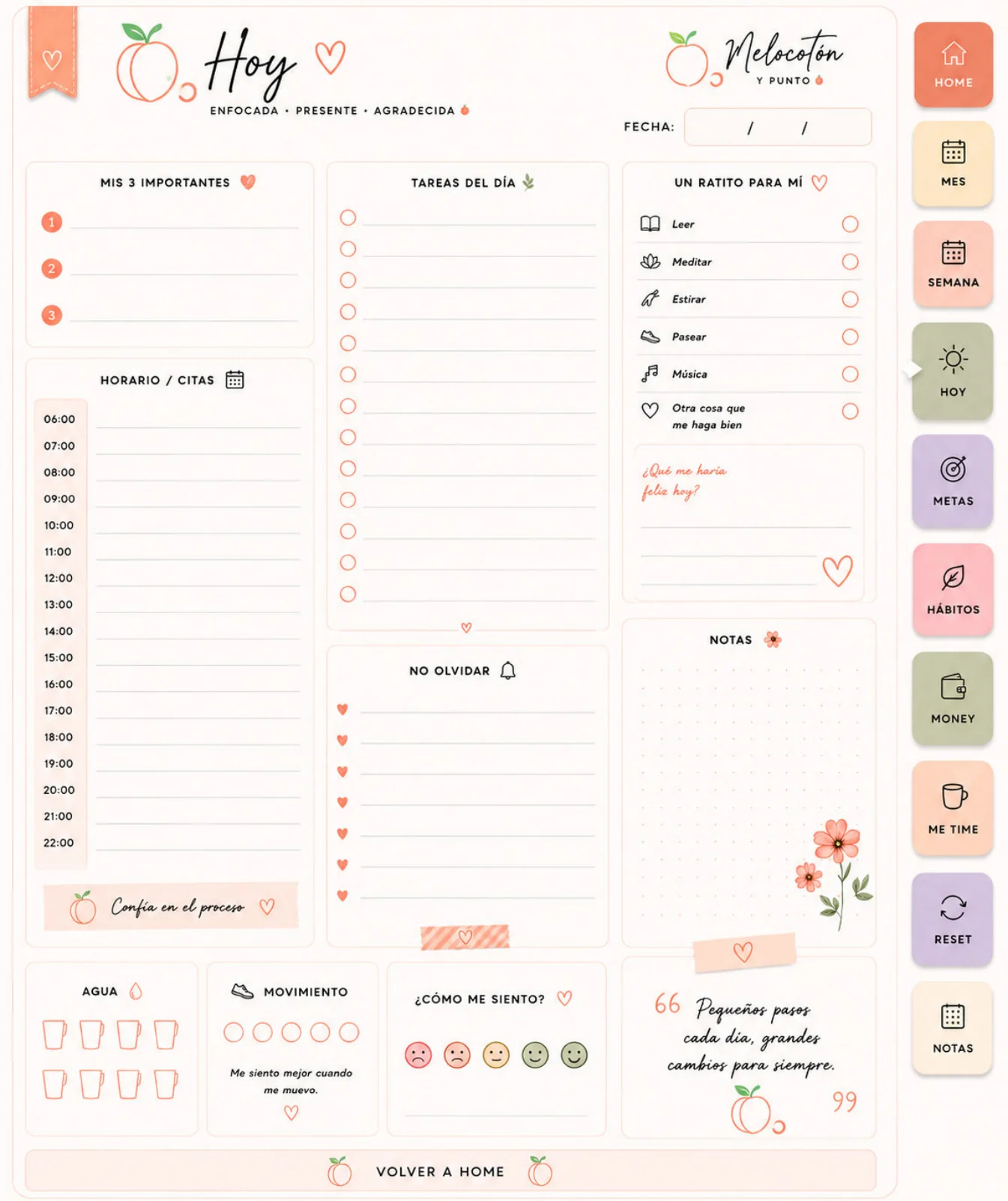 Página original del planner La Vie en Peach: Hoy