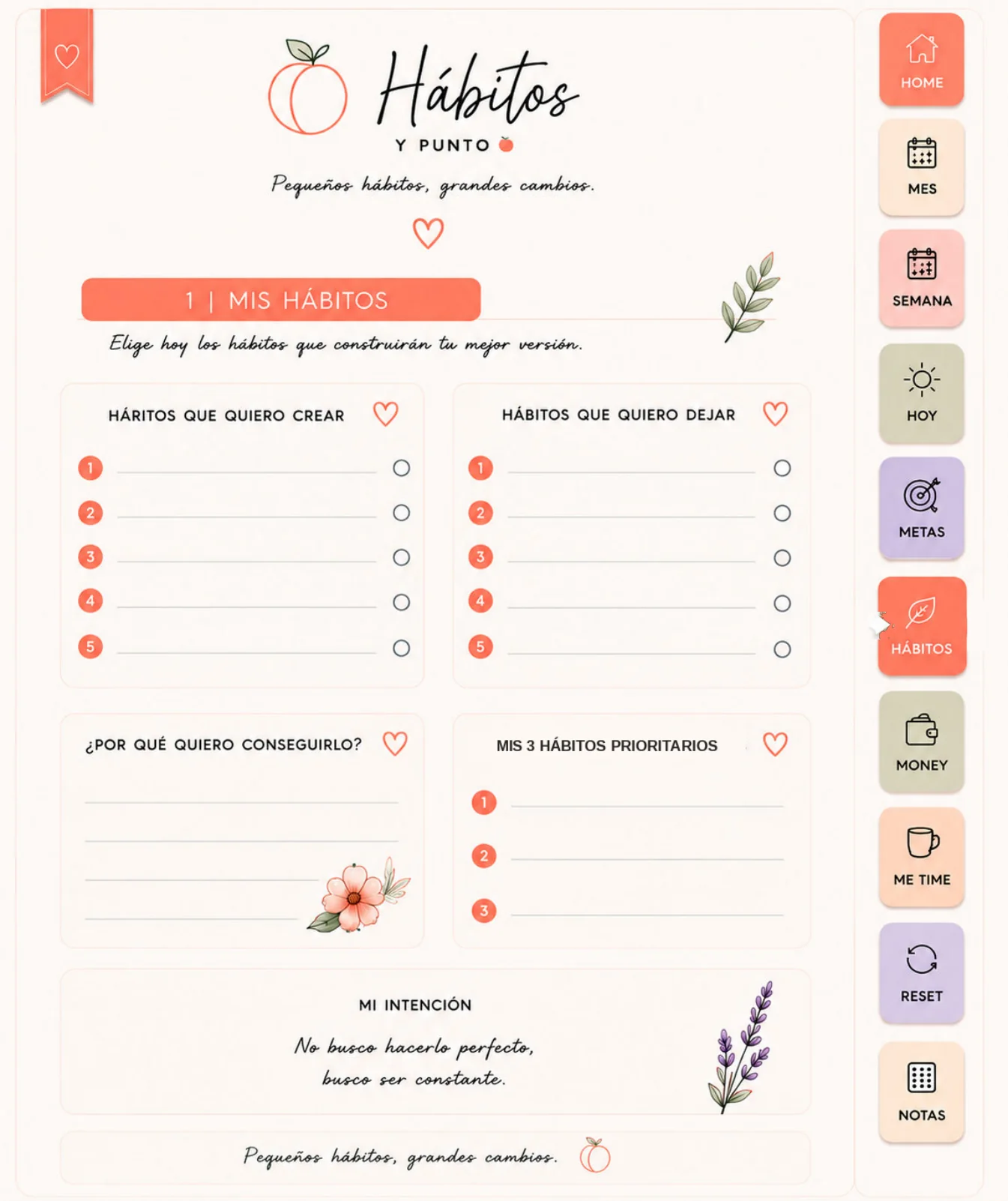 Página original del planner La Vie en Peach: Hábitos