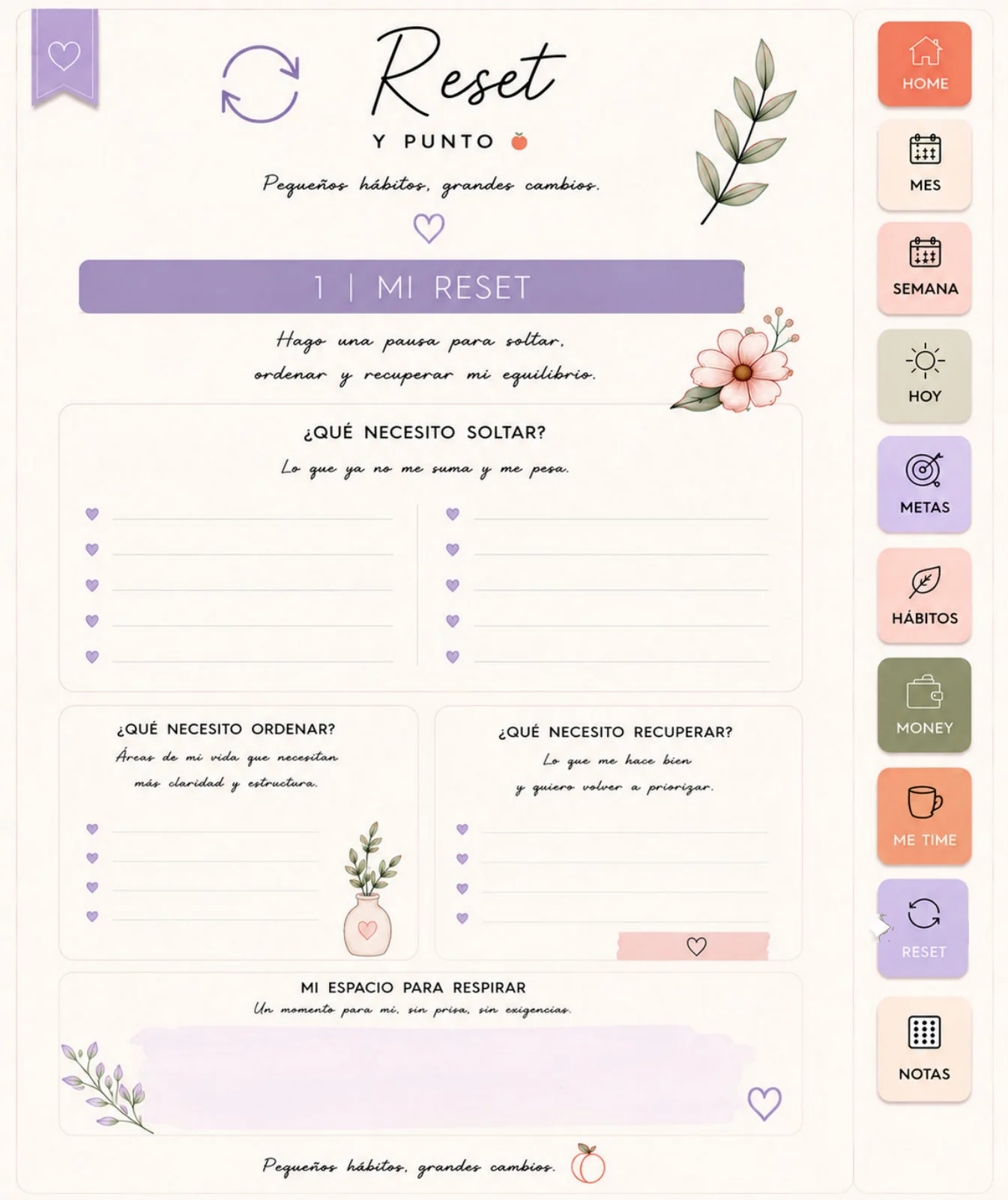 Página original del planner La Vie en Peach: Reset